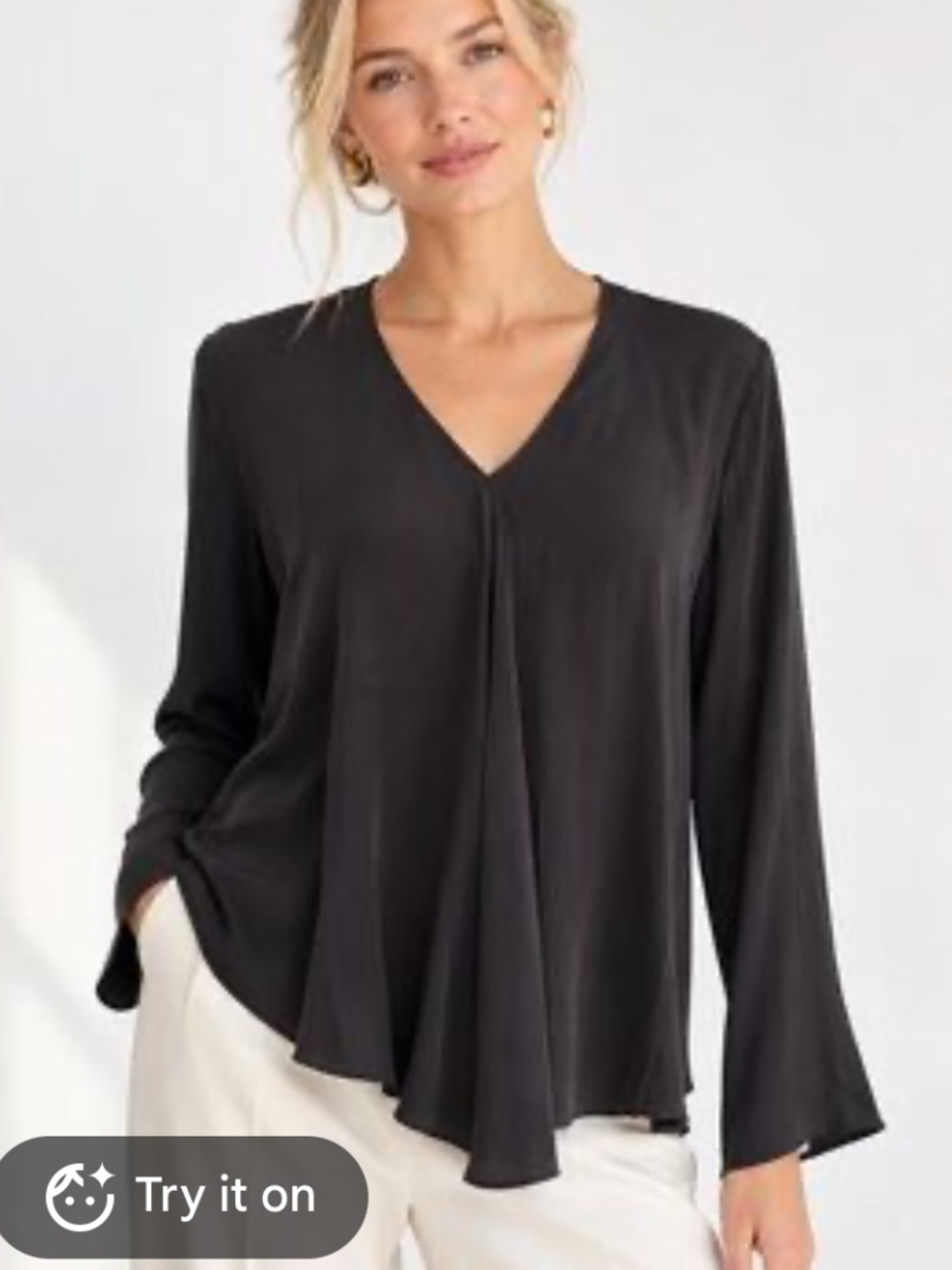 Ruti Nonchalant Washable Silk Black V-Neck Long-Sleeve Women's Top size 1/S